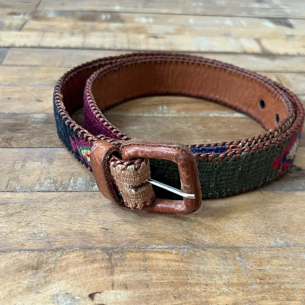 The Leather Belt 34 Handcrafted Multicolor Southwestern Woven Vintage - Picture 2 of 13